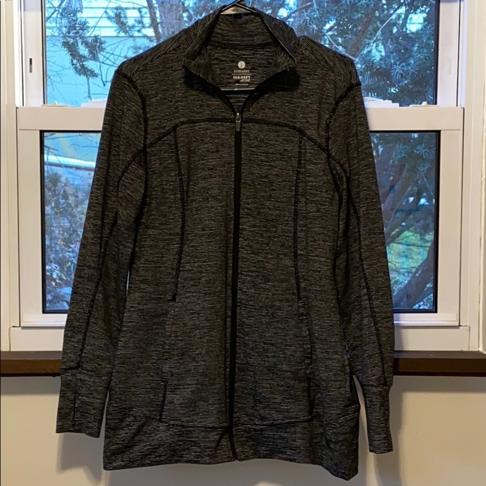 Gray/Black fitted zip-up sweat jacket